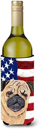 Caroline Kincsek SC9006LITERK USA Amerikai Zászló Pug borosüveg Ölelkezős, Üveg Hűvösebb Ujja Ölelkezős Mosható Gép Összecsukható