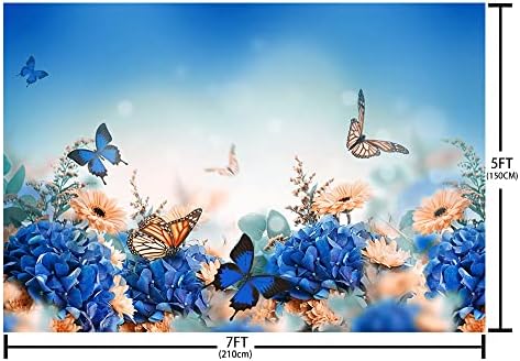 MEHOFOND Pillangós Születésnapi Fotó Hátteret Tavaszi Pillangó Baba Zuhany Dekoráció Zászló Kék-Narancssárga Virágok Pillangós