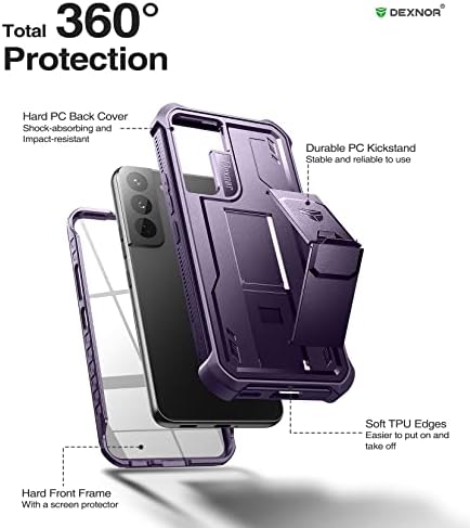 Dexnor Samsung Galaxy S22 az Esetben, [Beépített képernyővédő fólia, illetve Állvány] nagy teljesítményű Katonai szintű Védelem
