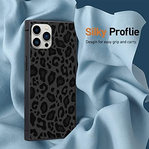 ISI Kompatibilis az iPhone 13 Pro Max Esetben Négyzet alakú Fekete Leopárd Aranyos Minta Design Vezeték nélküli Töltés Ütésálló