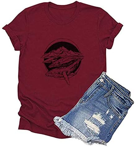 Shan-S Óceán Állat Grafikus Póló Nő Bálna Nyomtatott T-Shirt-Sleeve Rövidnadrág Sleeve Póló Tunika Maximum Blúz