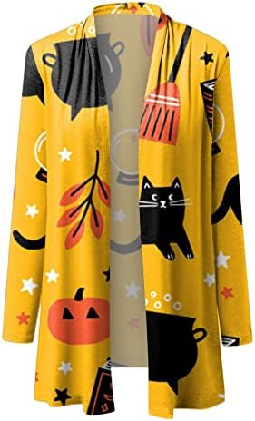 Női Halloween Kardigán Tökfej Macska Nyomtatás Hosszú Ujjú Nyissa Ki Az Elülső Plus Size Pulóver Kabát Felső, Nyári Vászon