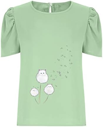 lcepcy Aranyos Nyomtatott póló Női Alkalmi Kerek Nyak Puff Ujjú Ki Felső 2023 Nyári Laza Fit Blúzok