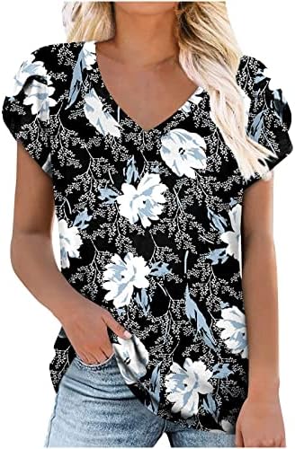 Hölgyek Tshirt 2023 Rövid Ujjú Mély, V-Nyakú Pamut Grafikus Nyomtatott Virág Társalgó Laza Fit Felső Póló Tini Lányok 53